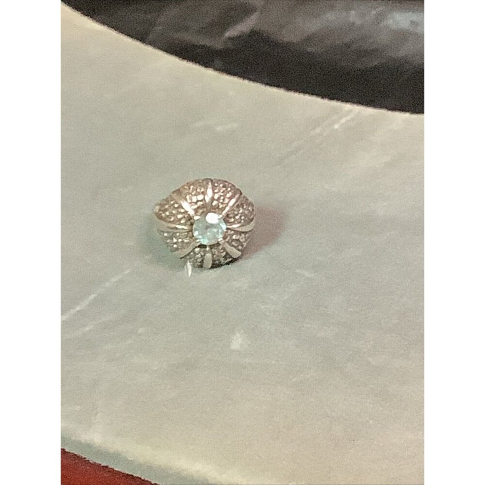 Vintage Katana 925 Sterling Blue Topaz Round Stone Sz6 3/4